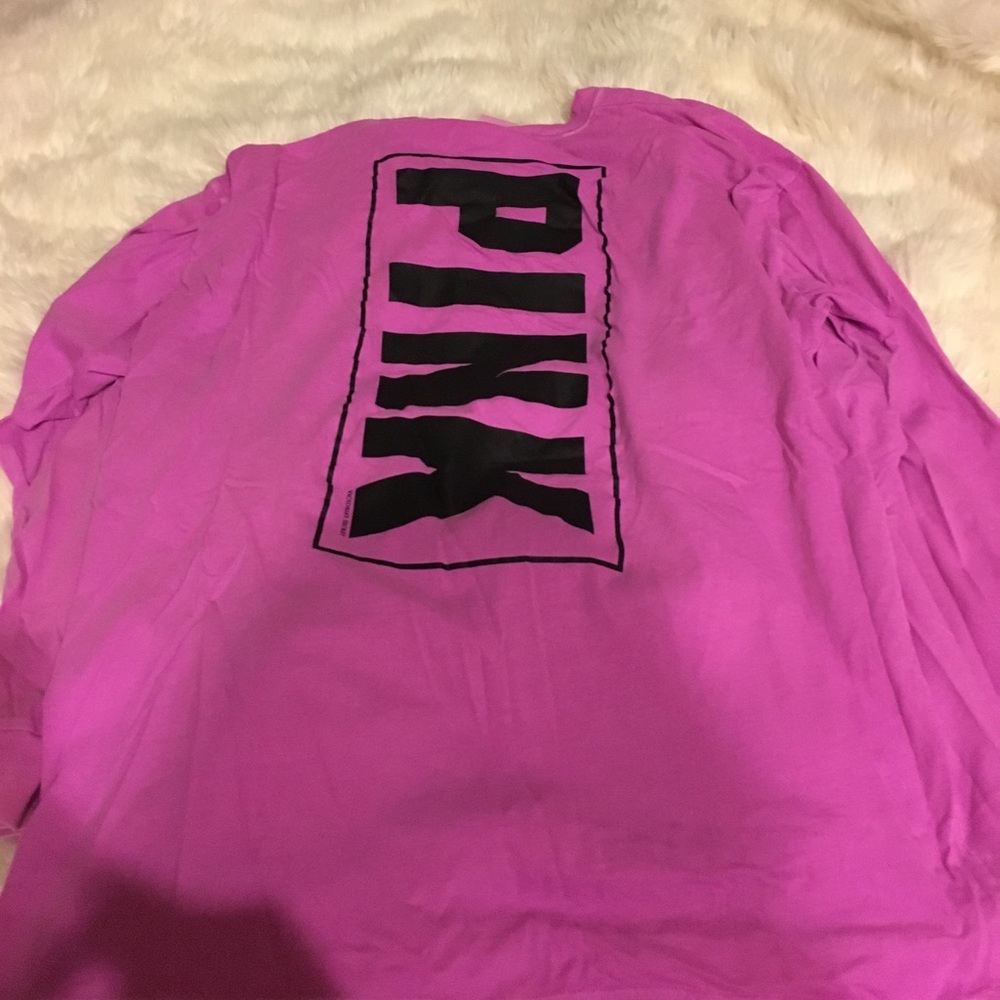 PINK VS Long Sleeve Crew neck Tee shirt Pink & Black